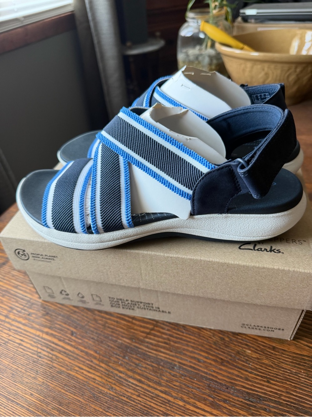 Clarks Kids Navy and Light Blue Striped Hook-and-Loop Sandals